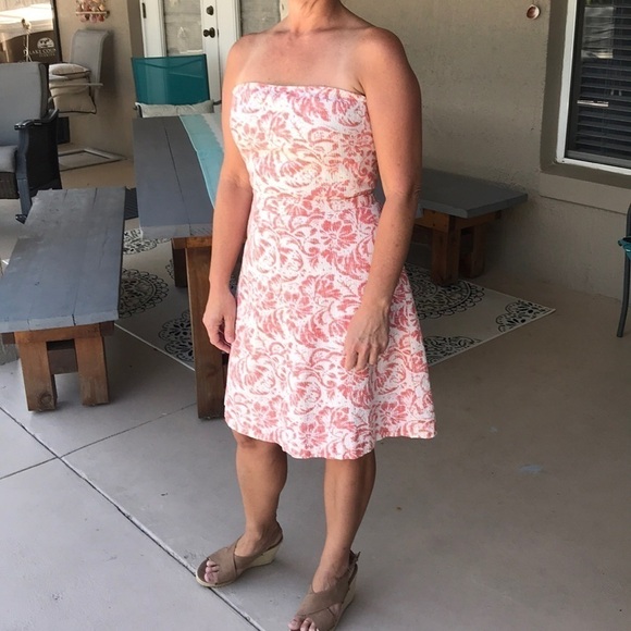 J. Crew Floral Print Textured Linen Cotton Blend Strapless Dress - Picture 1 of 8